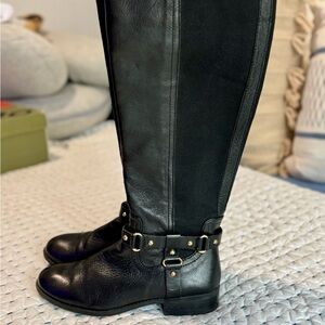 Jessica Simpson Black and Gold Tall Boots with Harness Detail